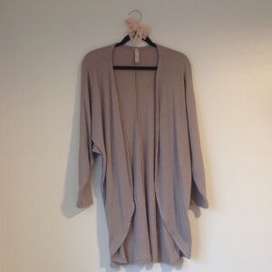 Hot Luxx Couture Taupe Long Sleeve Flowy Ribbed Duster Open Front Cardigen